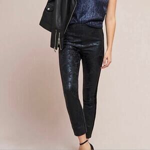 NEW Anthropologie Essential Skinny Brocade Foil Velvet Side Stripe Pants Size 8